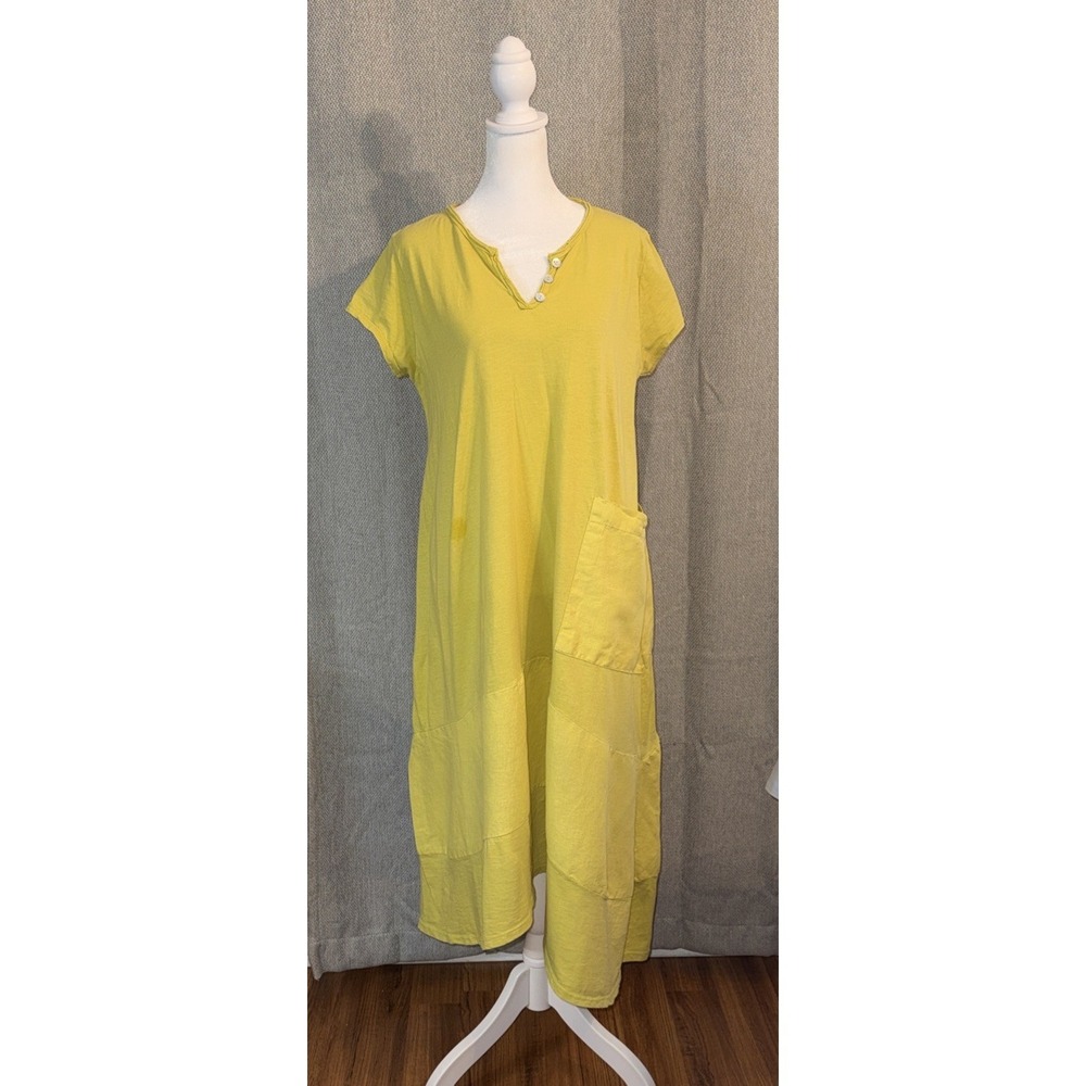 Made In Italy Midi Dress Women's Size Medium Citrine Yellow Mixed Media Boho